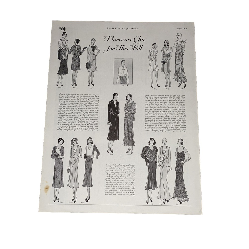 1930 Ladies Home Journal Fashion Illustration Art Deco Vintage Page